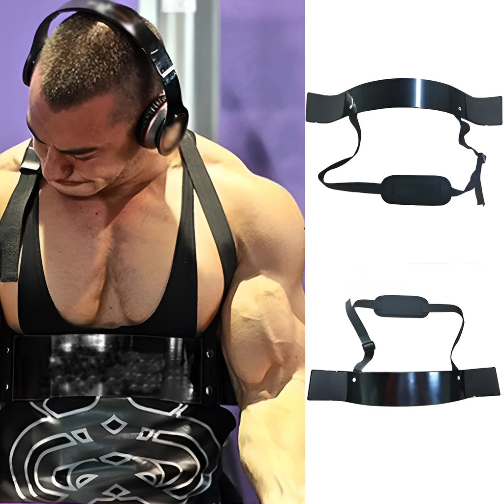 Black aluminium alloy biceps training board with reinforced nylon straps and high-density sponge pads on both sides
