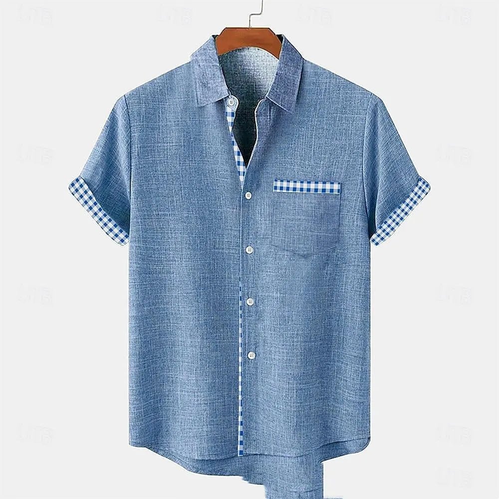 Linen short sleeve shirt with ocean fish pattern in loose casual fit for teenagers