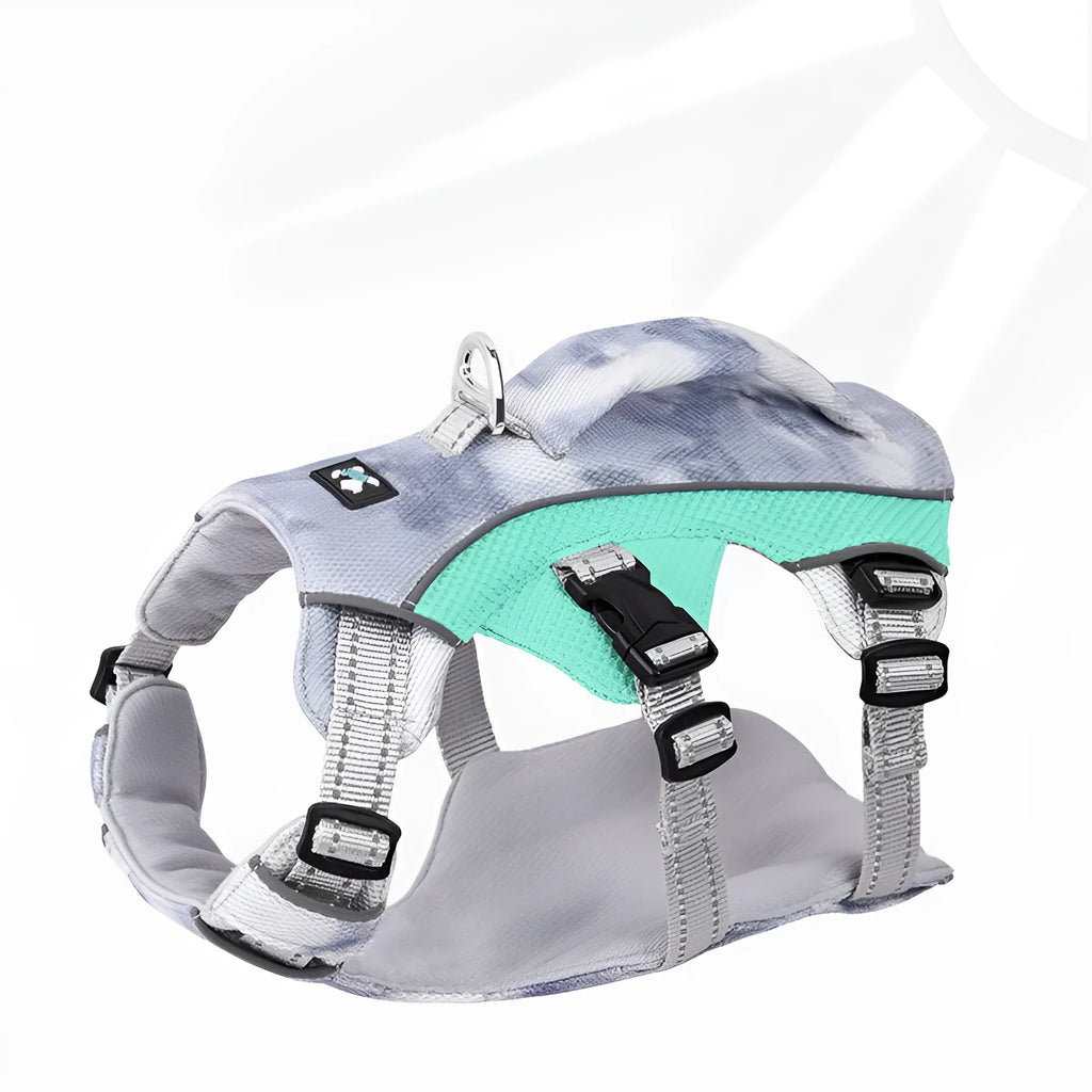Reflective dog cooling chest strap harness in light blue colour