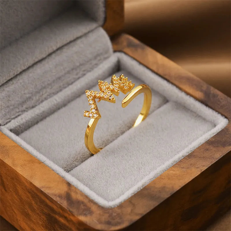 Gold electroplated geometry-shaped adjustable women's ring on copper base