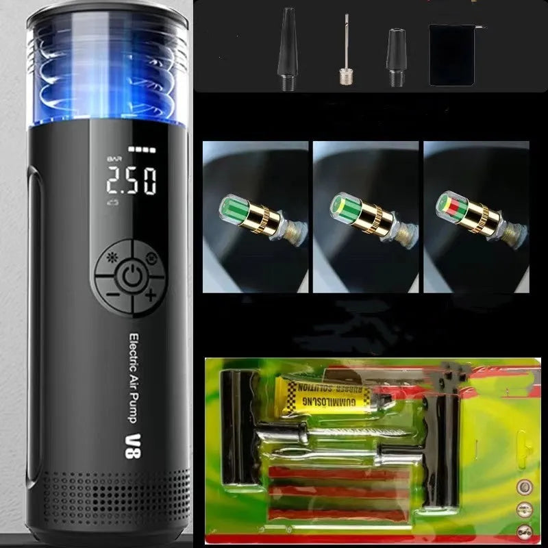 Wireless portable electric car tyre inflator with digital display and long hose