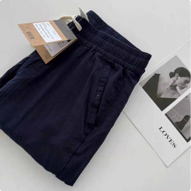 Men's loose straight-leg casual trousers in beige colour with a drawstring waistband