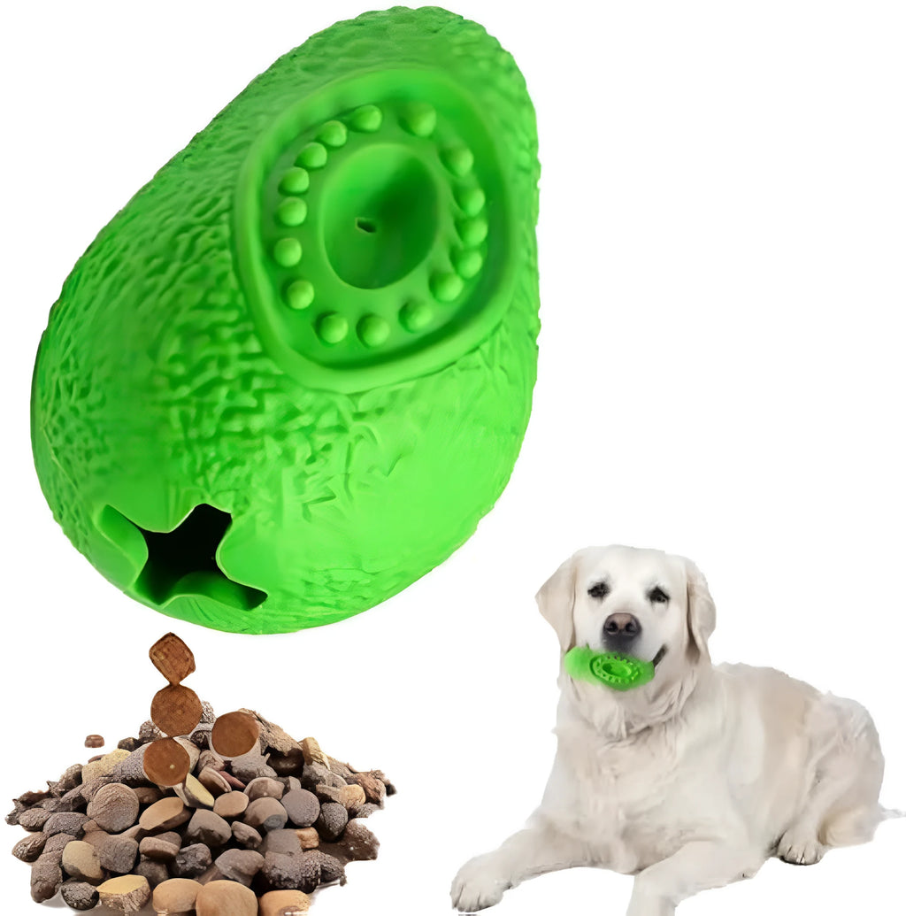 Green avocado-shaped heavy-duty rubber dog chew toy for aggressive chewers and large breeds