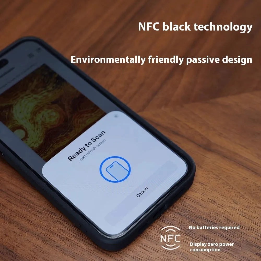 NFC E-ink screen bracket phone case for iPhone Pro Max in green, pink, or black.