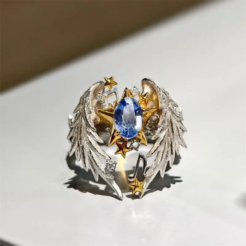 Adjustable geometric alloy ring with open mouth design and US size 8 opening
