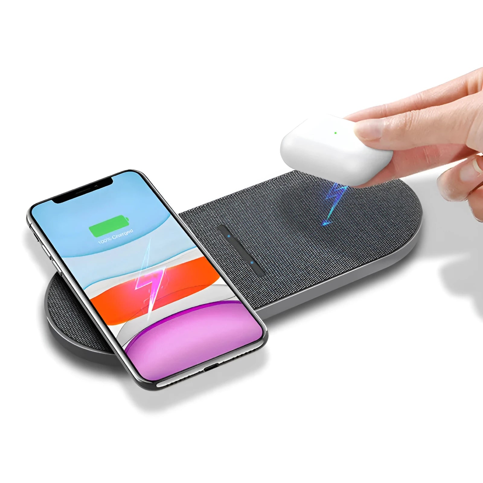 Black wireless charging pad pair with 10W quick charge capability