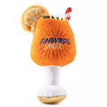 Yellow plush beer bottle dog squeaky toy measuring 7cm with interactive squeaker
