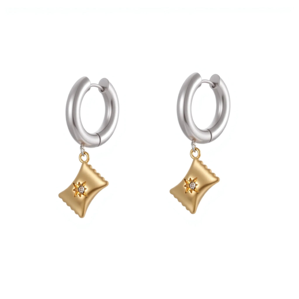 Stainless steel Christmas tree heart earrings with 18K gold electroplated finish