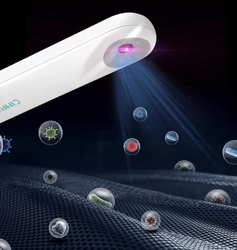 White portable ultraviolet sterilizer lamp showing compact size for handheld disinfection use