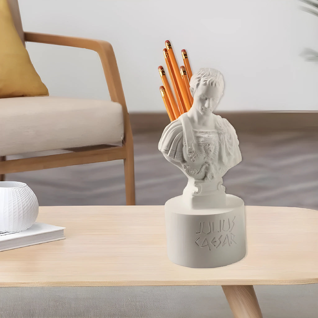 White synthetic resin American creative character pen holder for desktop stationery organisation