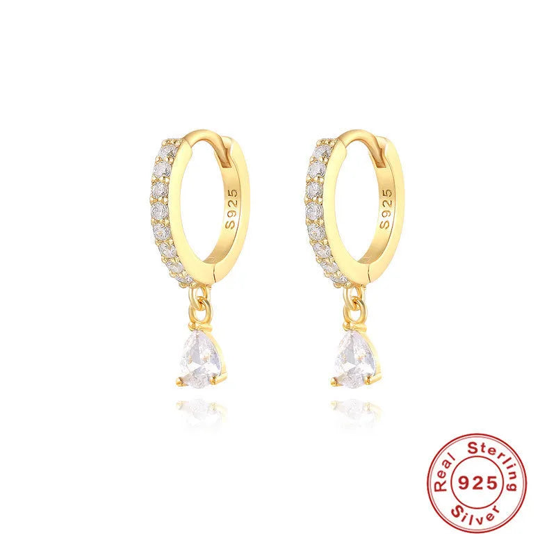 S925 sterling silver geometric water drop earrings with electroplated finish and gemstone accents