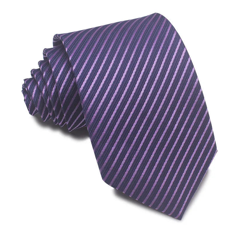 Men's red and black striped polyester jacquard tie with an arrow shape laid flat