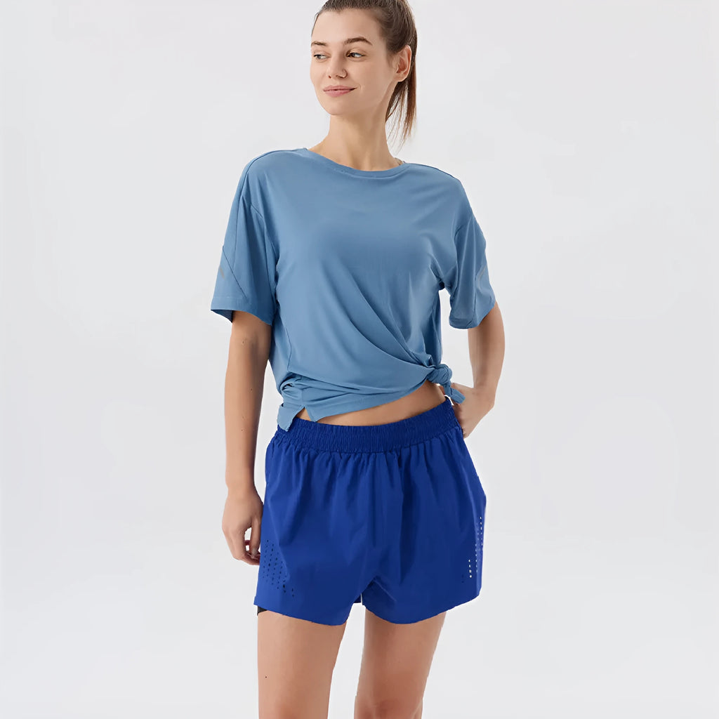 Men's summer sports shorts with side-slit design made from nylon fabric in black colour