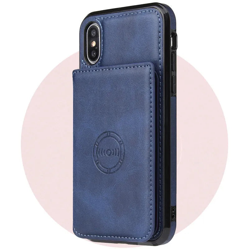 iPhone 11 card wallet case in imitation leather showing card slots on back cover
