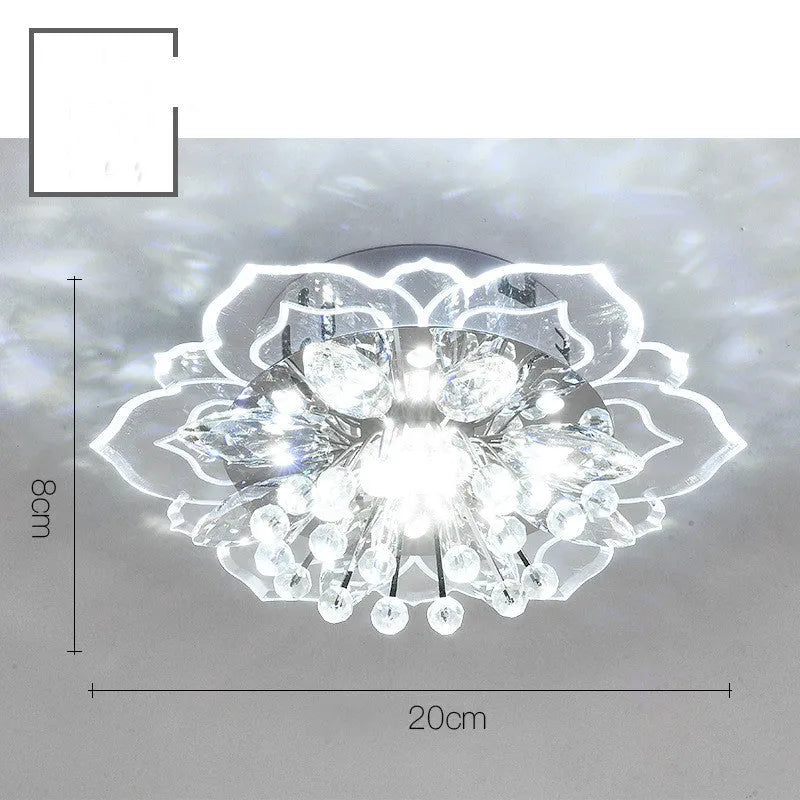 Modern minimalist crystal ceiling lamp with flower shaped shade in stainless steel and acrylic for living room