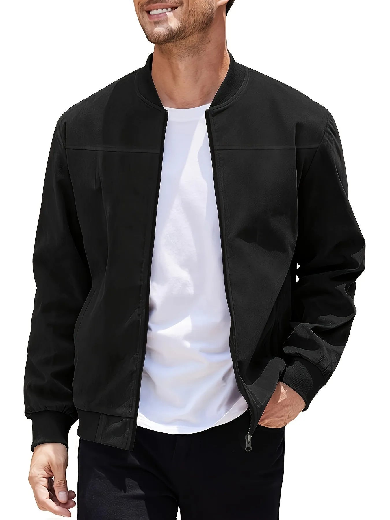 Men's plus size suede casual jacket in Army Green with zipper closure and regular fit.