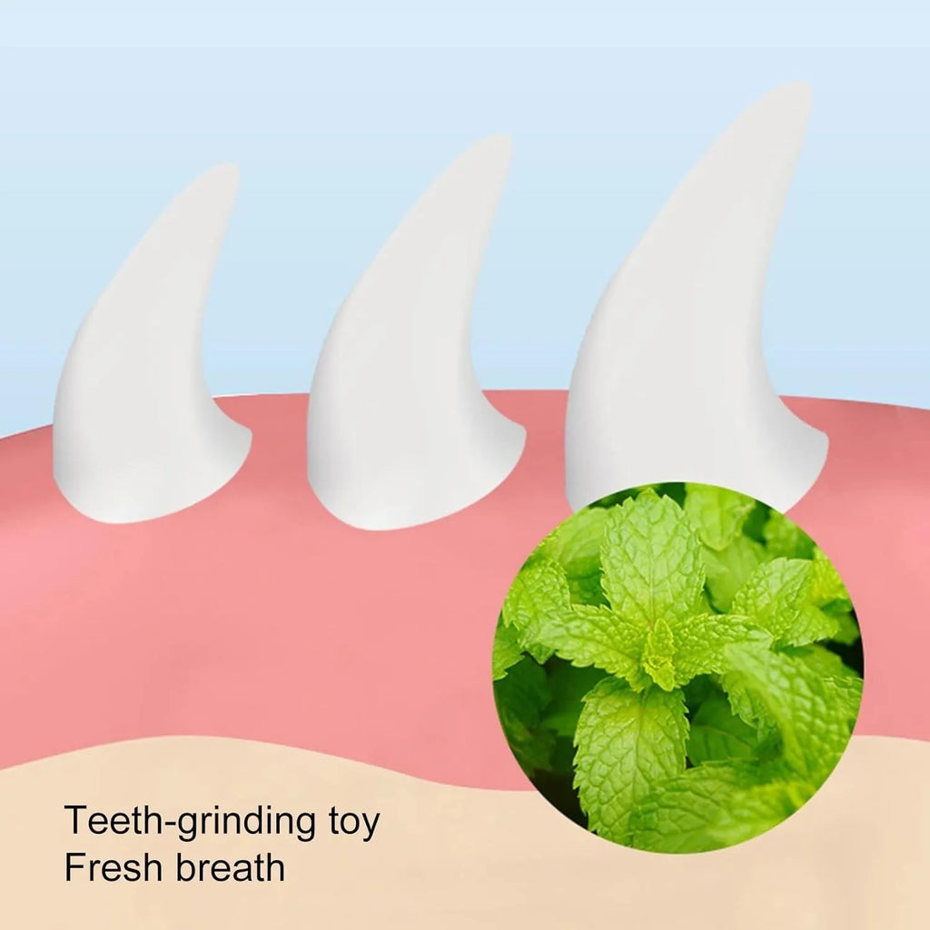 Blue carrot-shaped catnip ball with self-adhesive backing for wall-mounted dental cleaning