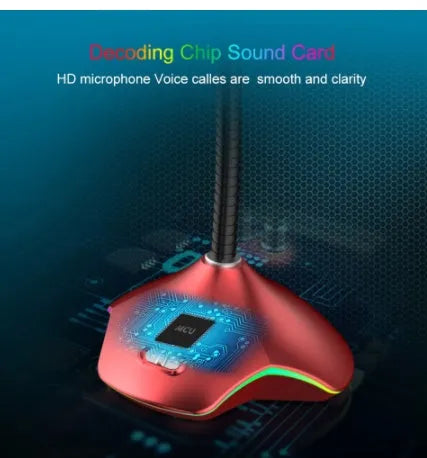 Black wired computer microphone with 3.5mm jack, pop filter, and desktop stent for recording and meetings