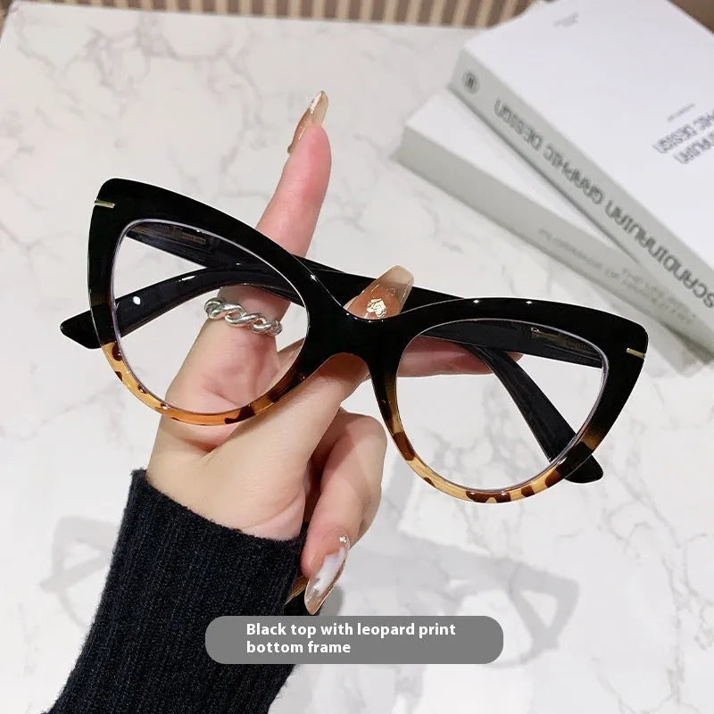 Women's large frame cat's eye presbyopic reading glasses with dragon and phoenix decorations on frames