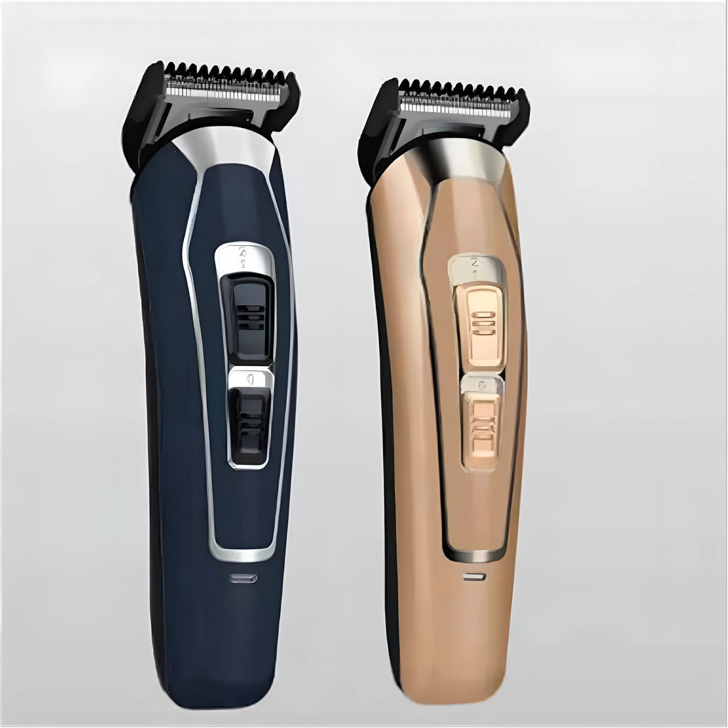 Rechargeable electric hair clipper with stainless steel blades in dark blue or coffee colour with European plug