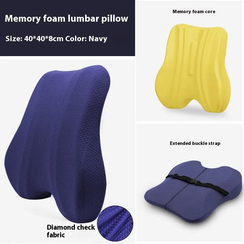 Grey lumbar support cushion for office chair measuring 40x40x8cm