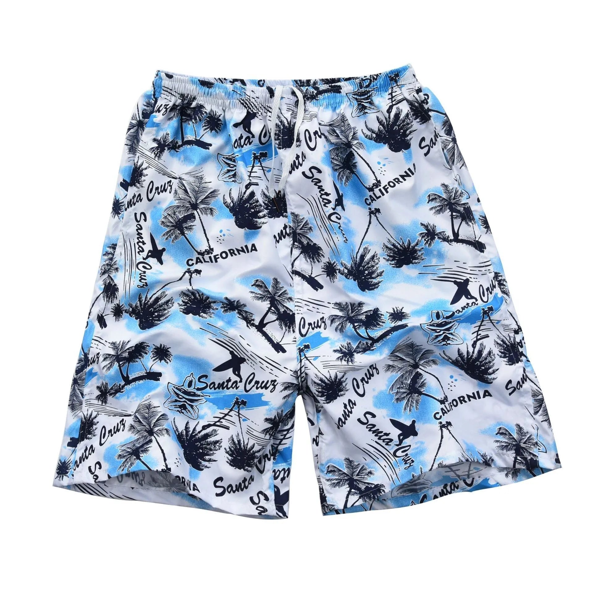 Men's floral printed swimming trunks with five-point design in quick-dry polyester material