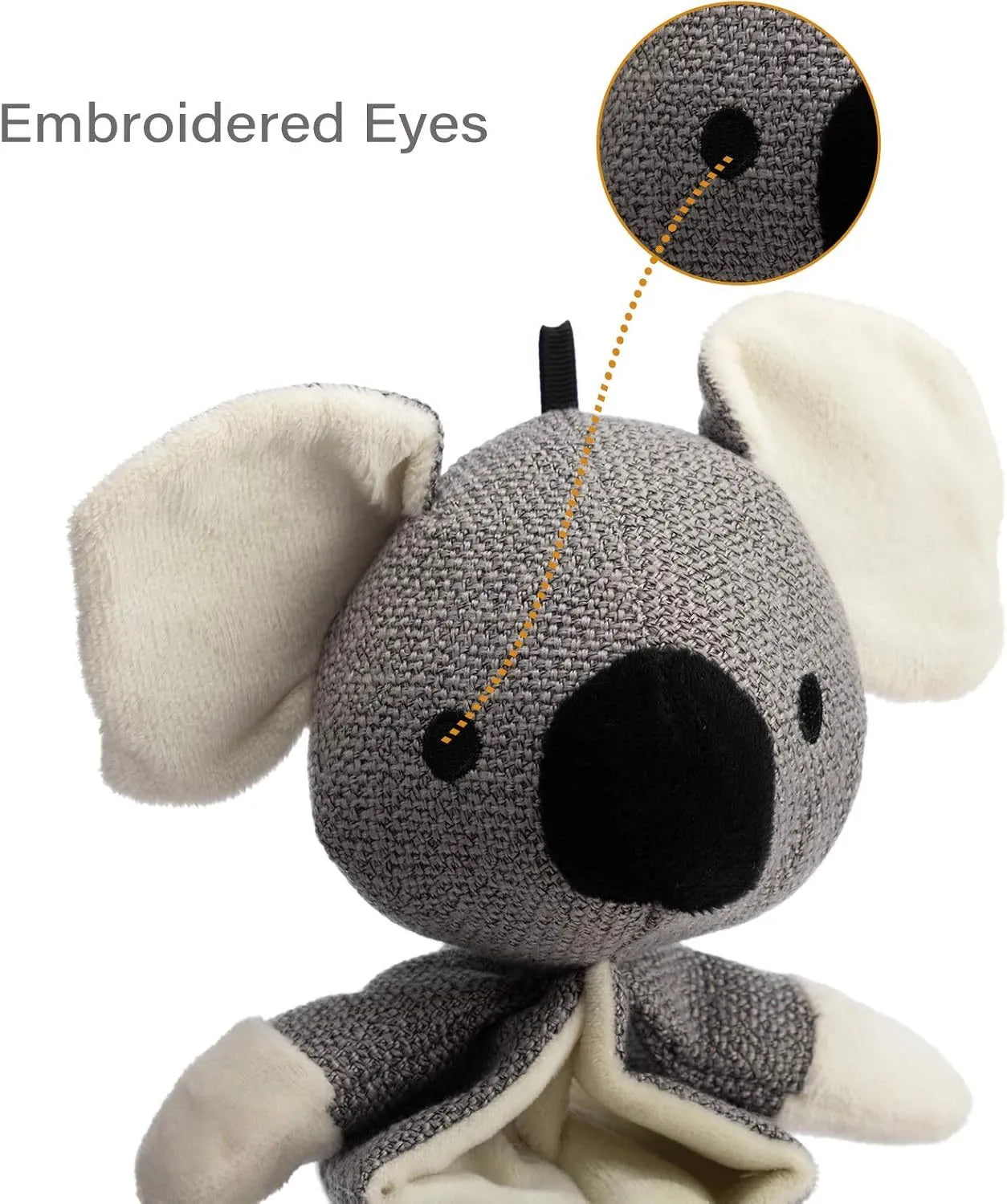 Grey koala plush dog toy with rope through body measuring 30cm long