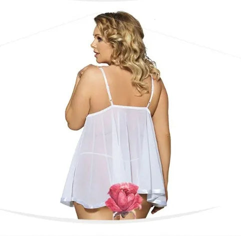 Women's purple lace sleepdress with see-through mesh construction showing lace detailing