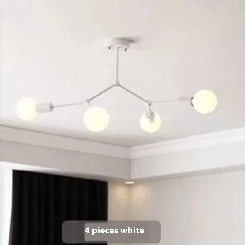 Iron Nordic style chandelier ceiling lamp with multiple light heads in black or white finish