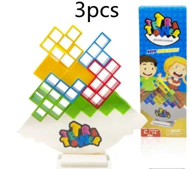 Plastic balance stacking board game with colourful blocks, chassis and base for kids and adults