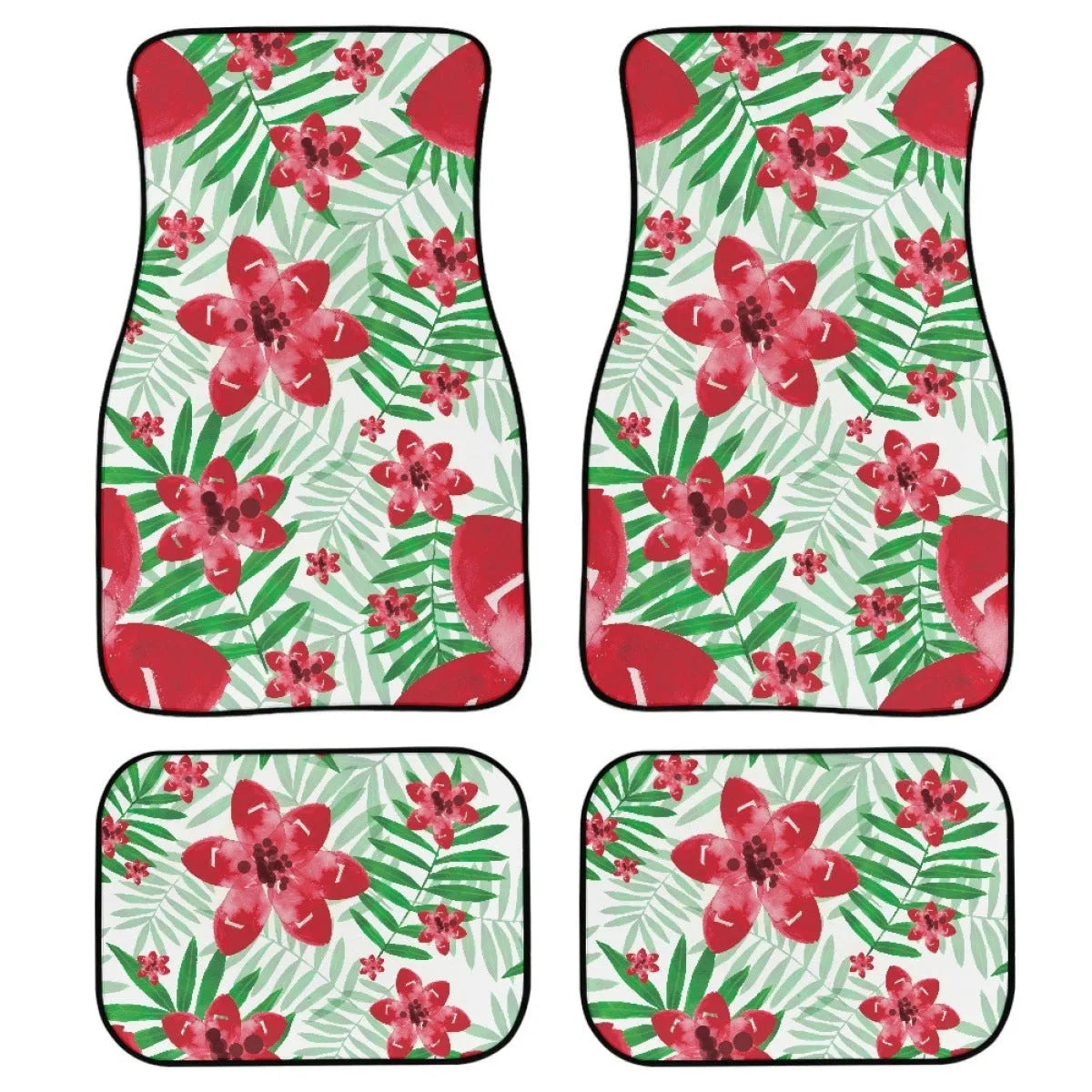 Black rubber car floor mats four-piece set showing textured surface and 20mm thickness.
