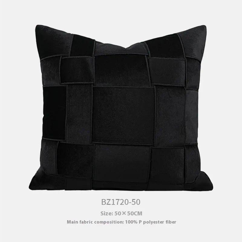 Chenille woven square cushion in beige, black, orange, or other colours, 50x50cm with feather velvet filler