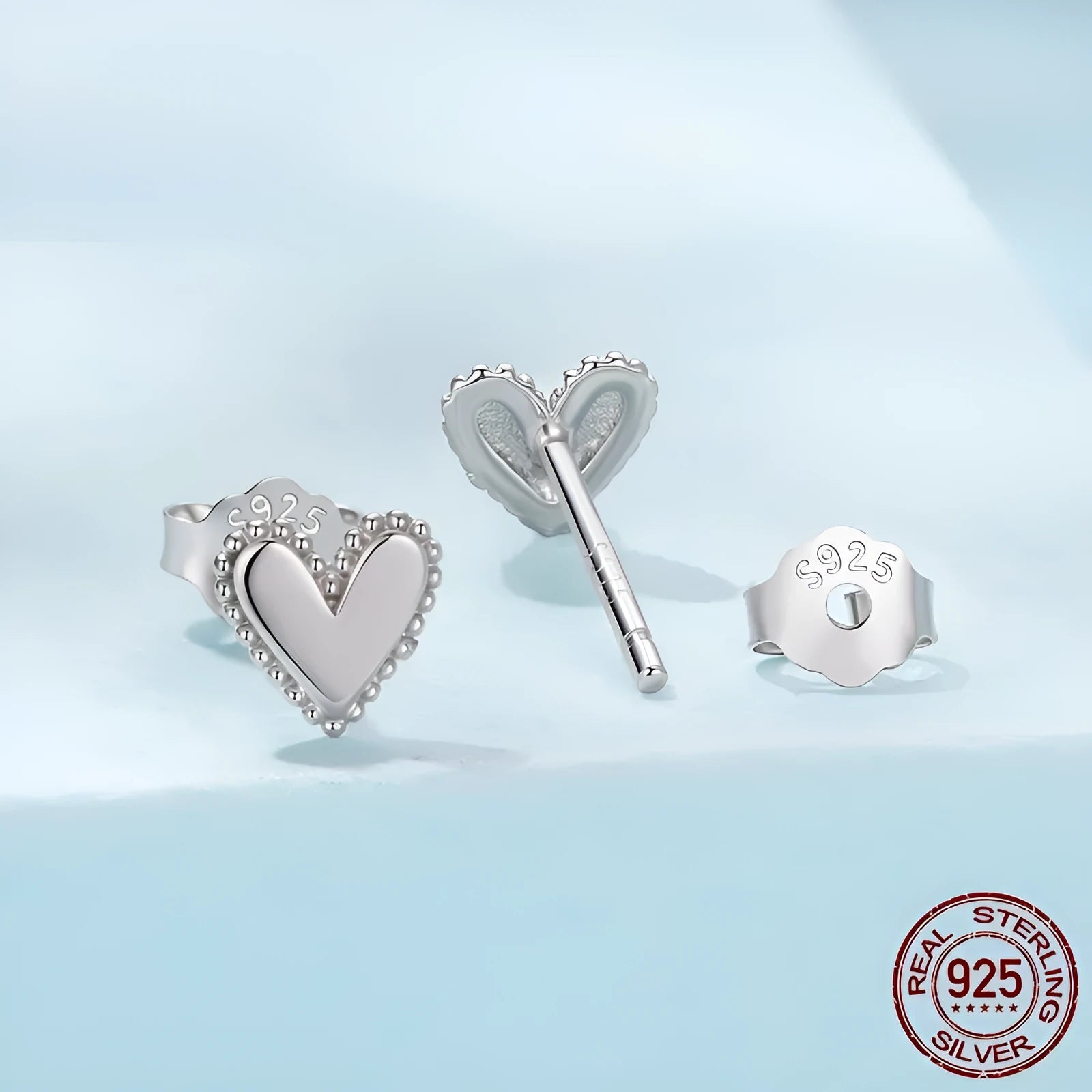 S925 sterling silver heart-shaped earrings for women electroplated silver love stud pair