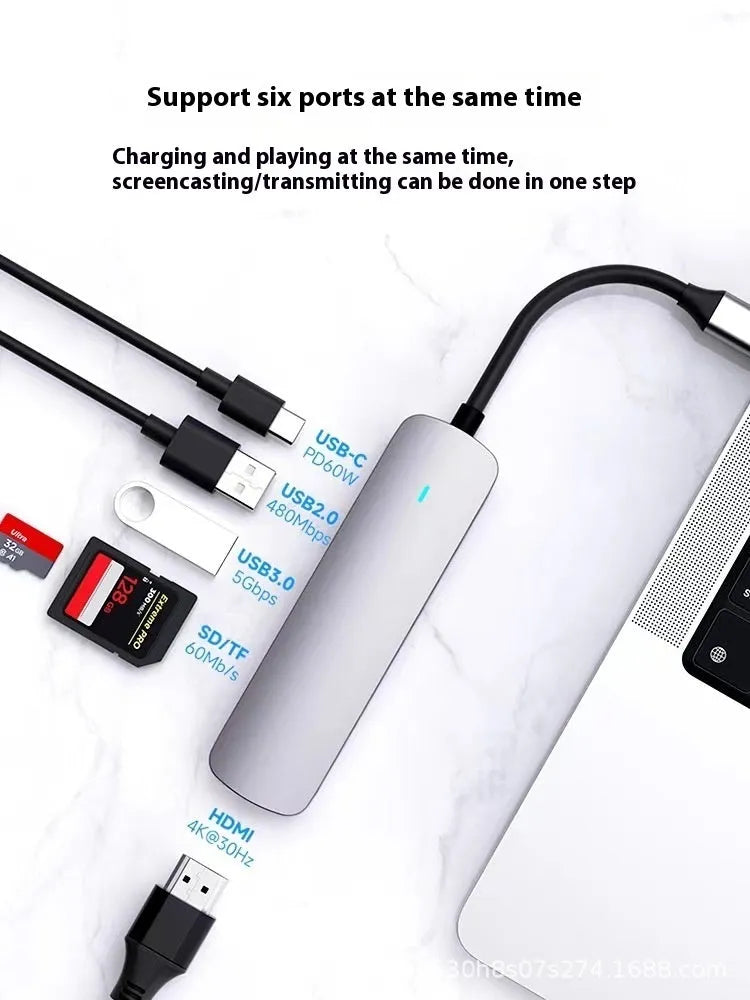 Type-C 7-in-1 expansion dock with HDMI port, USB 3.0 hub, and 15cm connecting cable