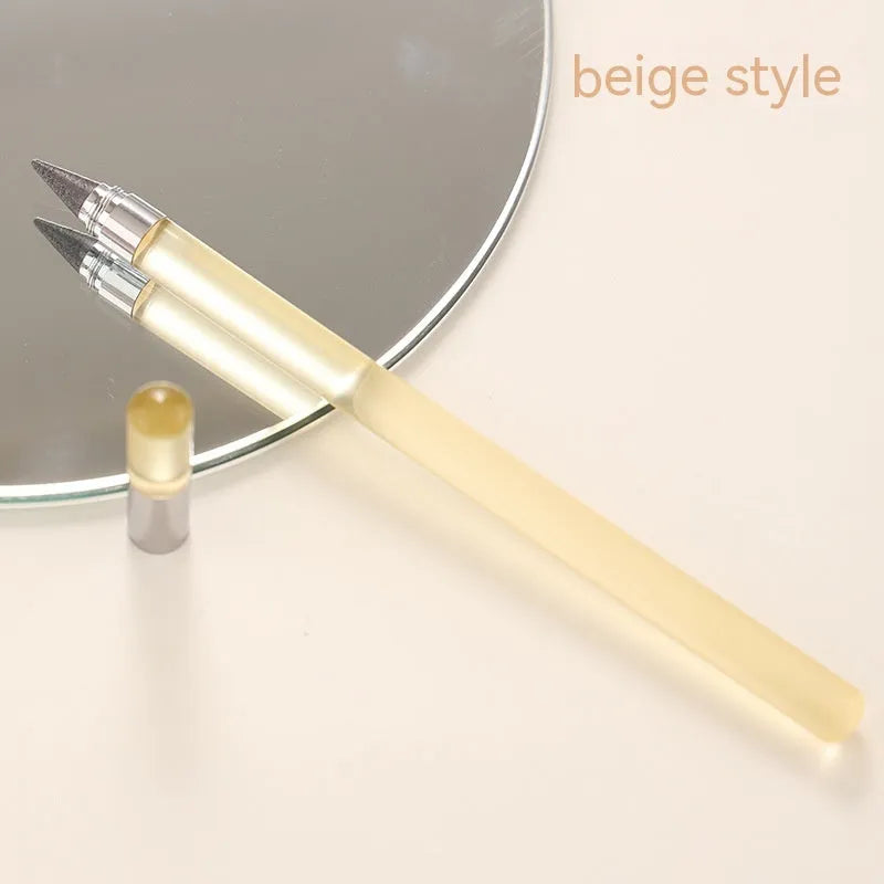Acrylic transparent sharpening-free pencil with alloy pen head showing coloured refills