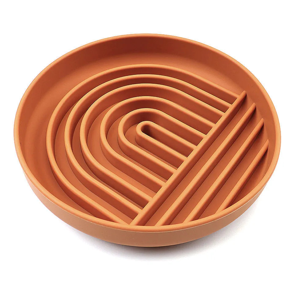 Silicone slow feeder dog bowl with textured ridges, shown in charcoal ash colour.