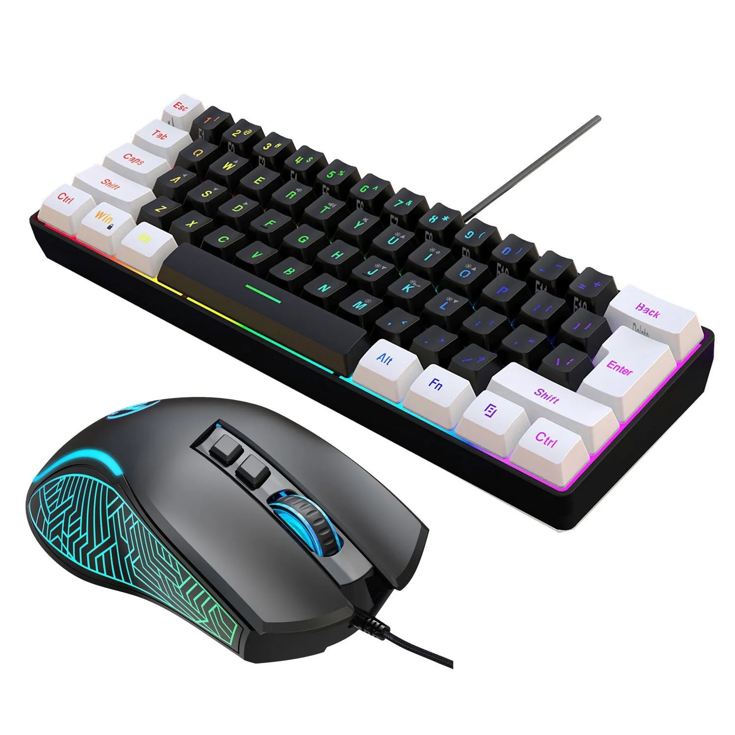 Wired 61 key membrane keyboard with USB cable in white and black colour