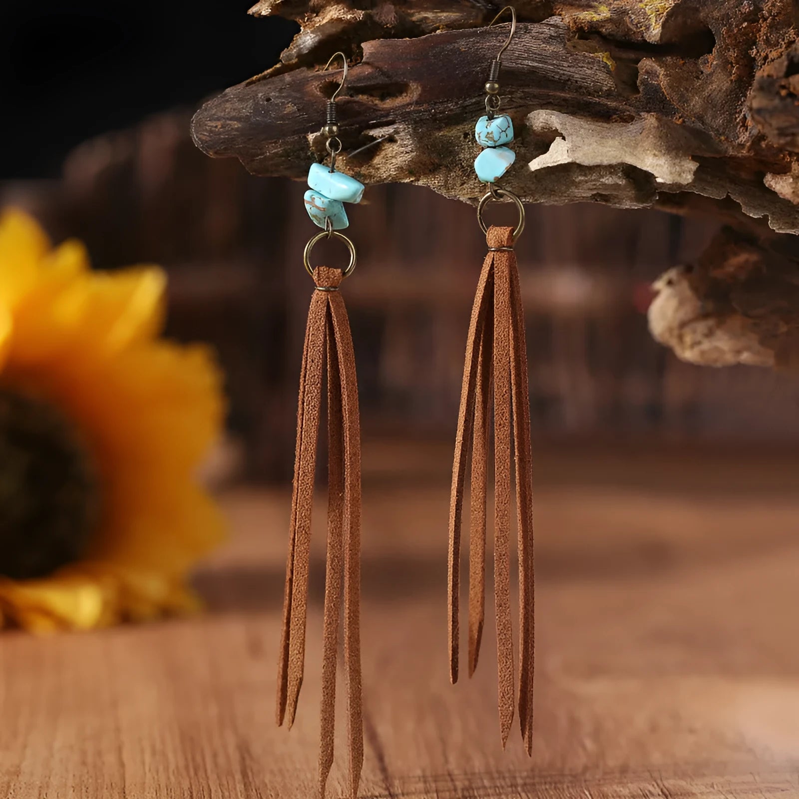 Retro long leather tassel earrings geometric shape women's gift black brown white