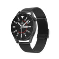 Bluetooth smart watch with metal band and 1.3-inch screen in black or silver colour options
