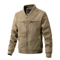 Men's suede stand collar jacket in khaki with double zipper pockets, regular fit, casual autumn coat