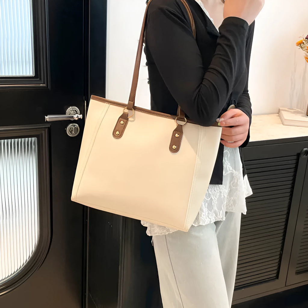 Korean style shoulder underarm bag in structured PU leather with horizontal square design