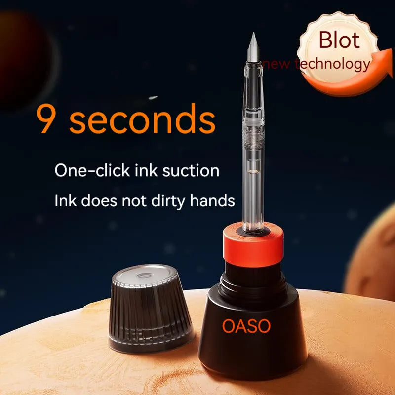 Automatic suction pen set with 0.38mm and 0.5mm pen heads, ink feeder with 40ml ink, plastic shell construction