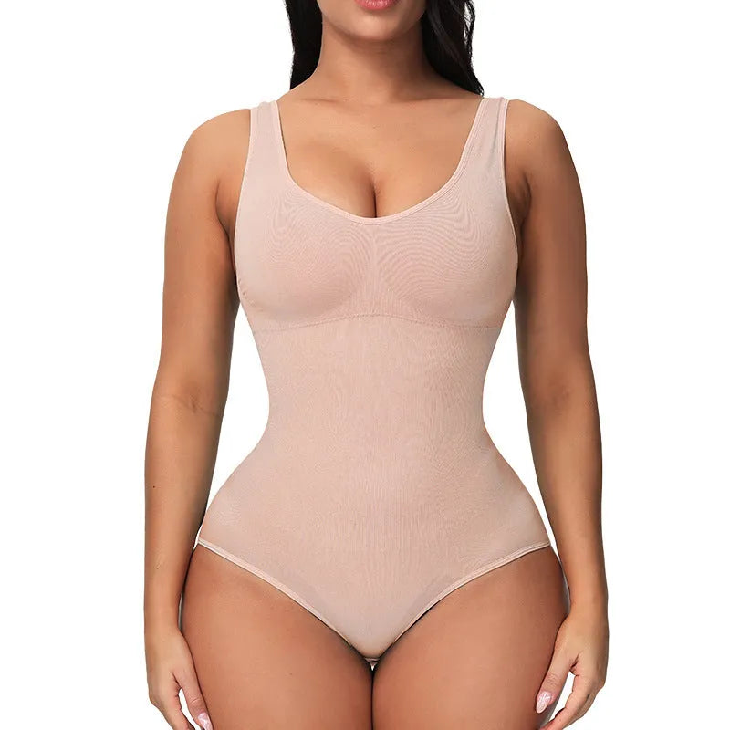 Seamless nylon women's corset bodysuit for waist support and body shaping in multiple colours.
