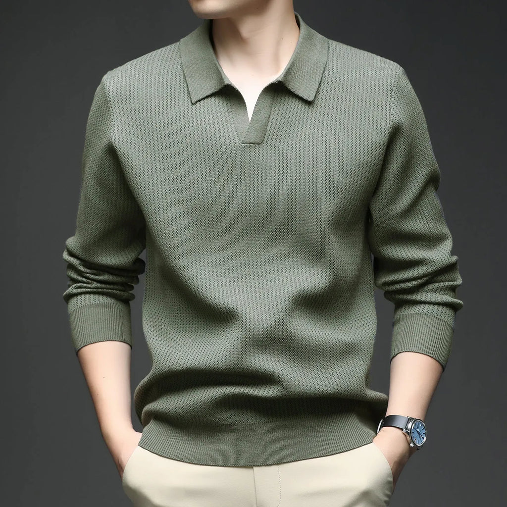 Men's loose fit casual pullover sweater in green, black, camel, or brown colours