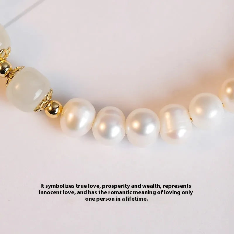 Korean-style natural freshwater pearl bracelet with diamond-shaped pearls in Hetian jade colour.