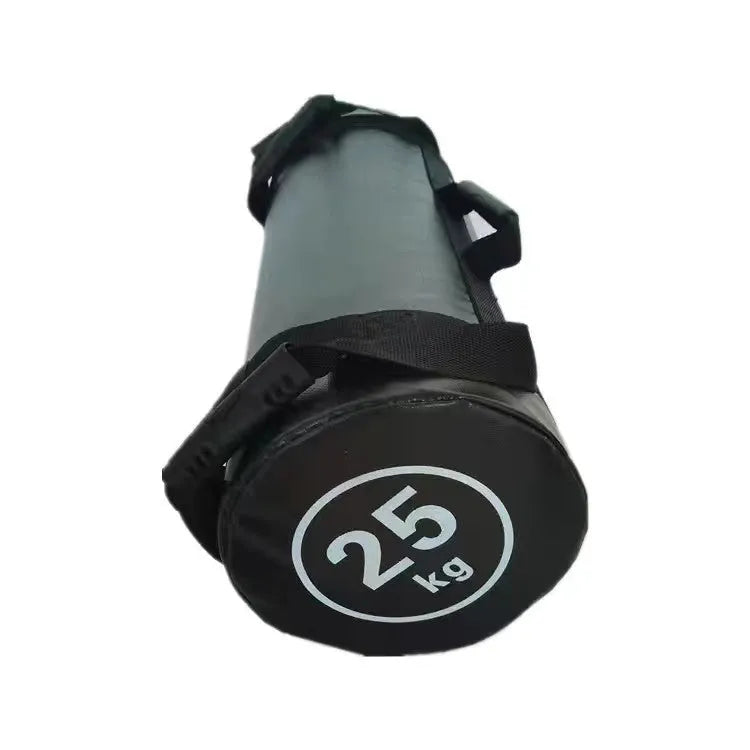 White PVC fitness training sandbag for weight lifting in various kg options.