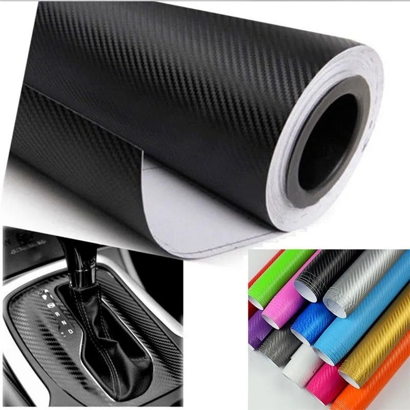 Carbon fibre car sticker roll showing textured pattern in multiple colour options