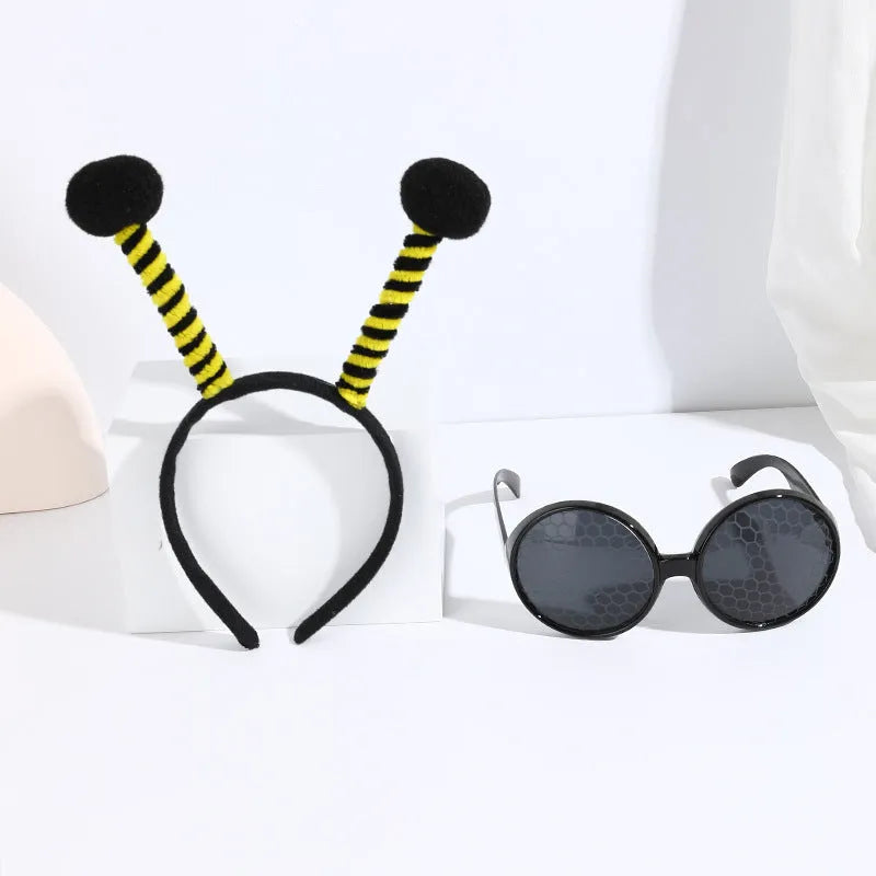 Children's yellow bees costume headband and glasses set with butterfly patterns