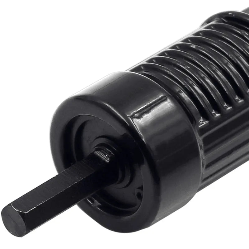 Black metal electric drill rivet gun attachment with alloy steel head, measuring 173mm long.