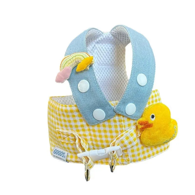 Pet harness and leash set with wire rope pulling section, three-piece cat clothes, and hat accessory